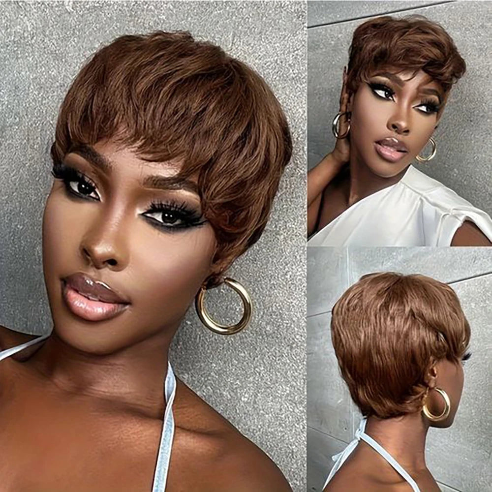 the PIXIE - Short Pixie Cut Wig, Human Hair for Women, Machine Made Wigs with Bangs, Colored Brazilian Wig Human Hair Wigs