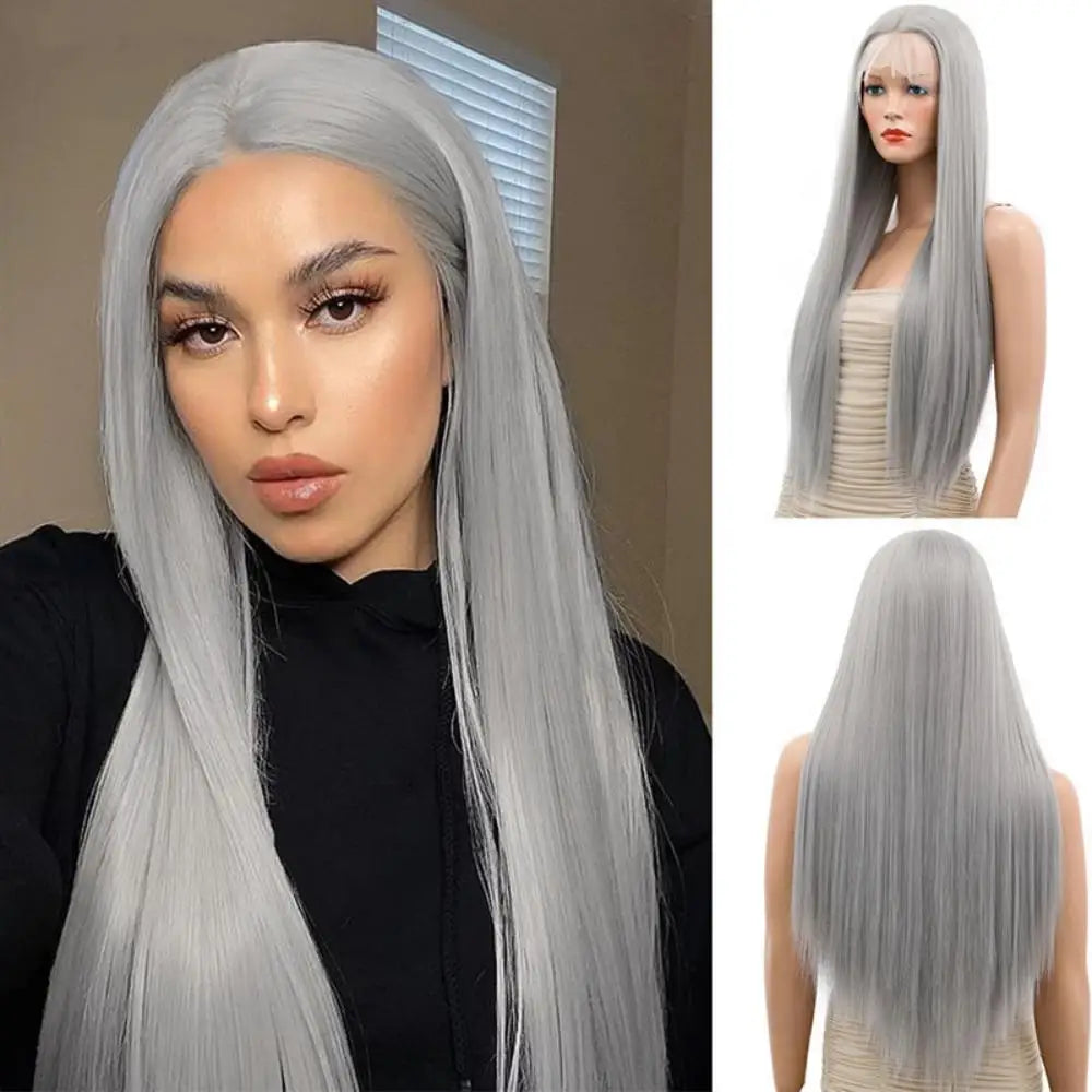 the HOT GIRL CLUB - Long Straight Synthetic Wigs, Air Bangs Natural Heat-Resistant Hair, Women Daily Halloween/Cosplay Party Full Head Cover