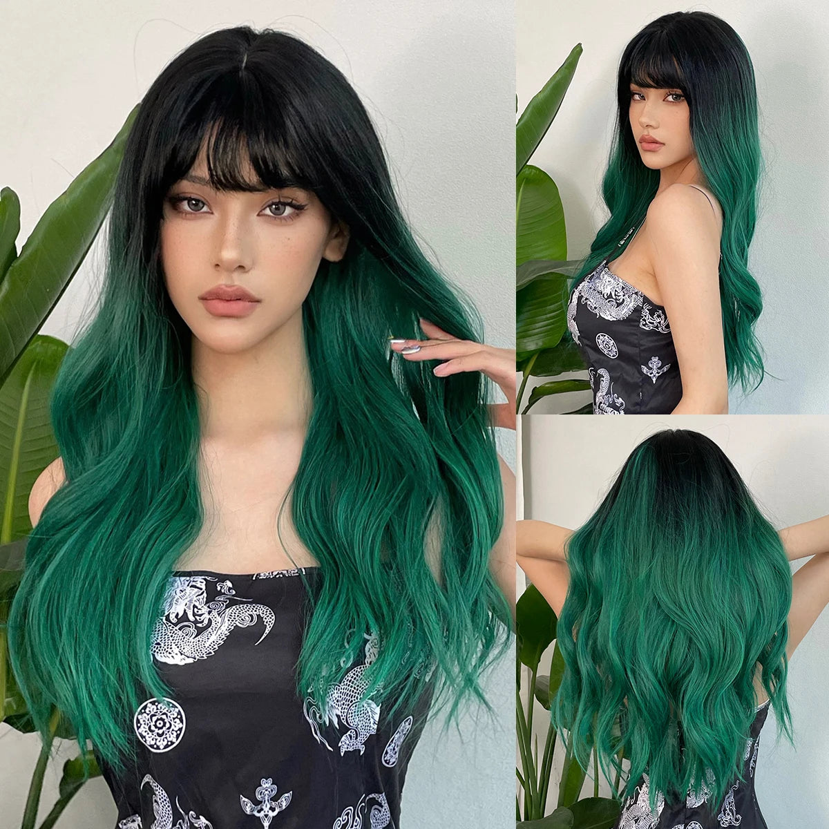 the LOLITA - Synthetic Burgundy Long Wavy Wig, Wine Red Colorful Cosplay Lolita Wigs with Bangs for Women, Natural Hair Heat Resistant