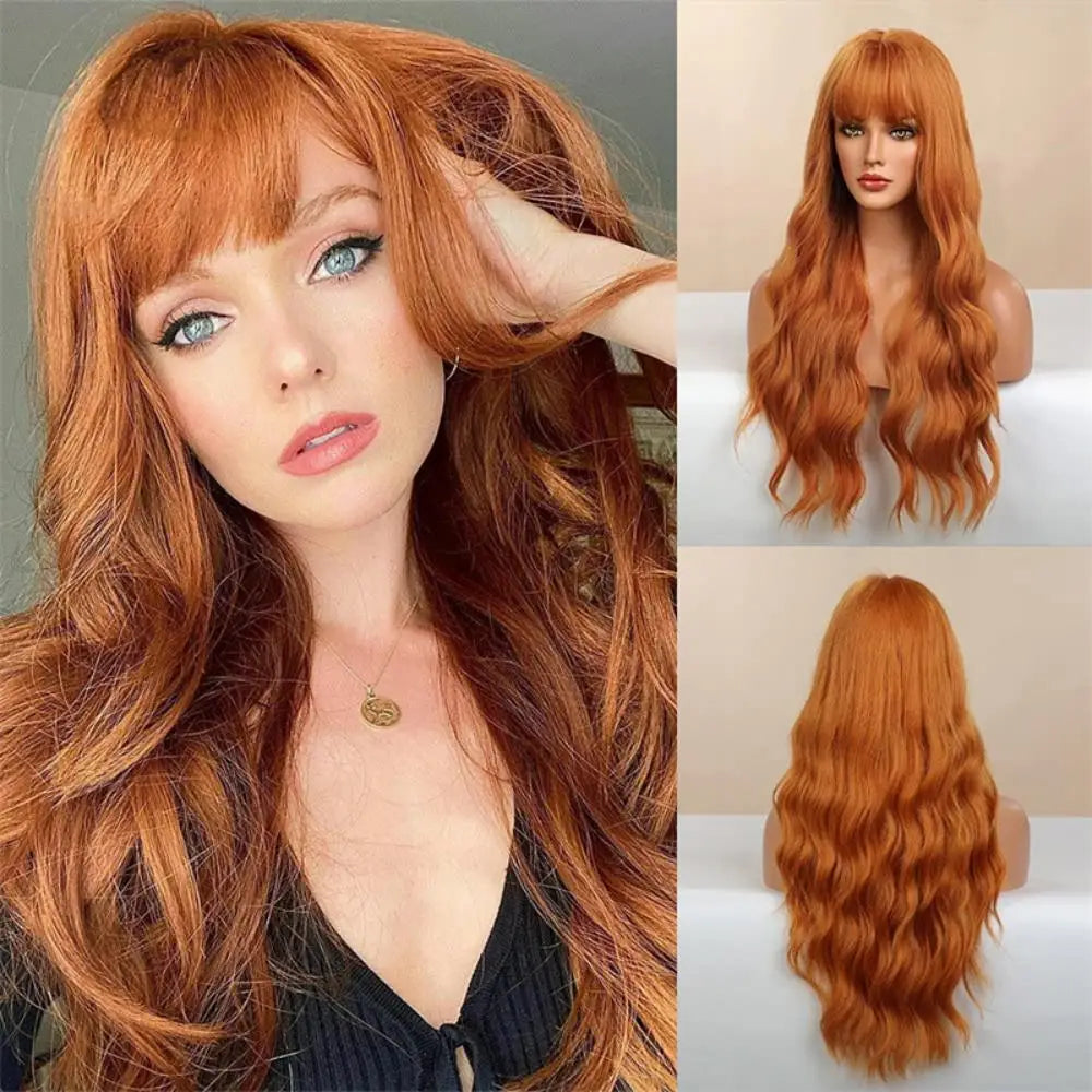 the HOT GIRL CLUB - Long Straight Synthetic Wigs, Air Bangs Natural Heat-Resistant Hair, Women Daily Halloween/Cosplay Party Full Head Cover