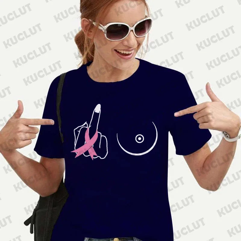 the MIDDLE FINGER - Breast Cancer T-Shirt for Women Clothing Warrior Motivational Shirt