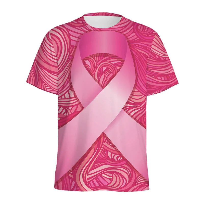 Breast Cancer Awareness 3D Printed T Shirt Women Fashion Pink Ribbon Pattern T-Shirt Loose Short Sleeves Round Neck Tee Shirts