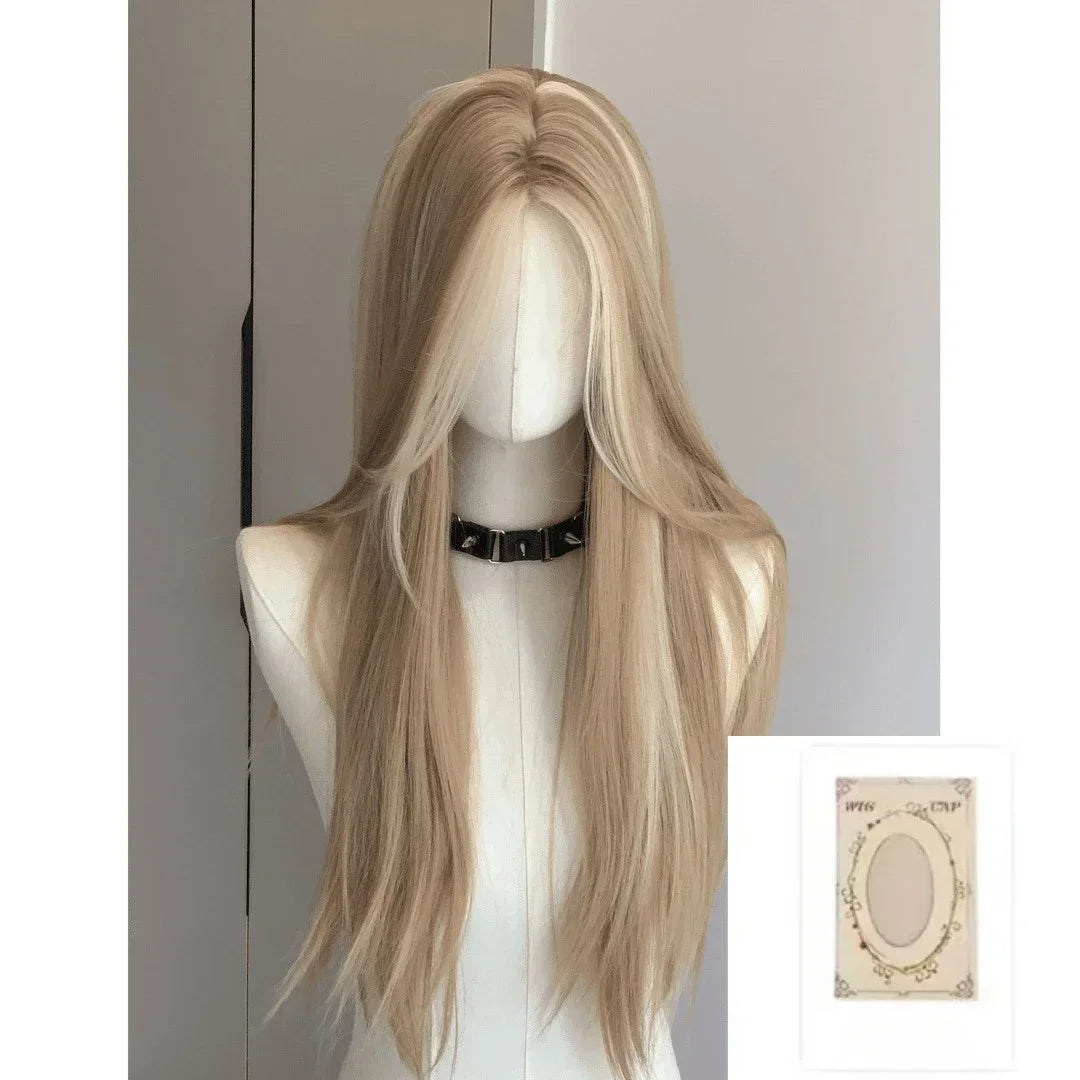 the STRAIGHT UP - Blonde Wig for Women, Long Straight Blonde Brown Wig, Asian American Lace Front Synthetic Wig for Daily Use Cosplay Ombre
