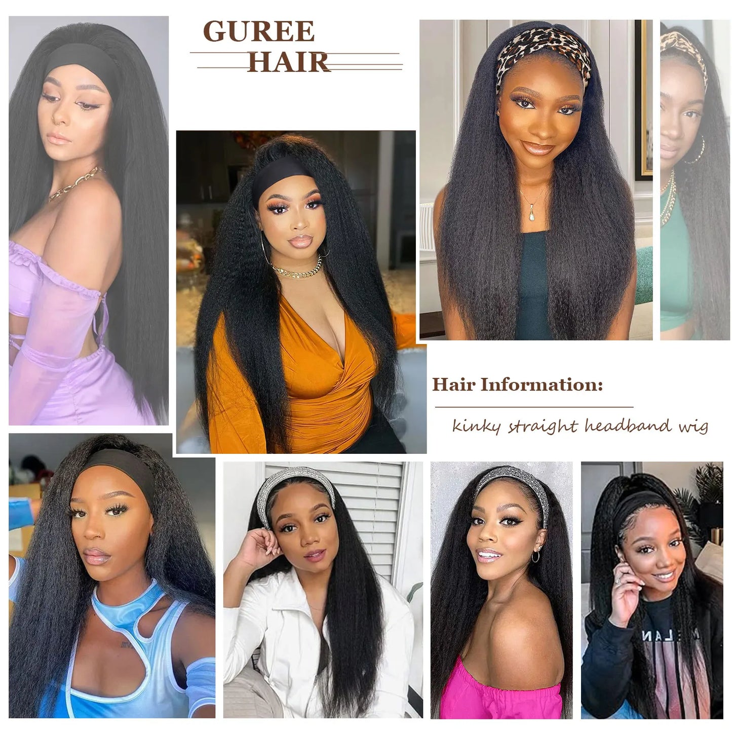 the SERENA - Kinky Straight Headband Synthetic Wig for Women, Straight Wigs with Black Headband Hair Easy to Style No Lace Front No Glue