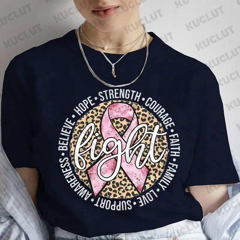 the FIGHT RIBBON - Fight Breast Cancer T-Shirts Pink Cancer Ribbon T-Shirts Leopard Breast Cancer Awareness Clothing