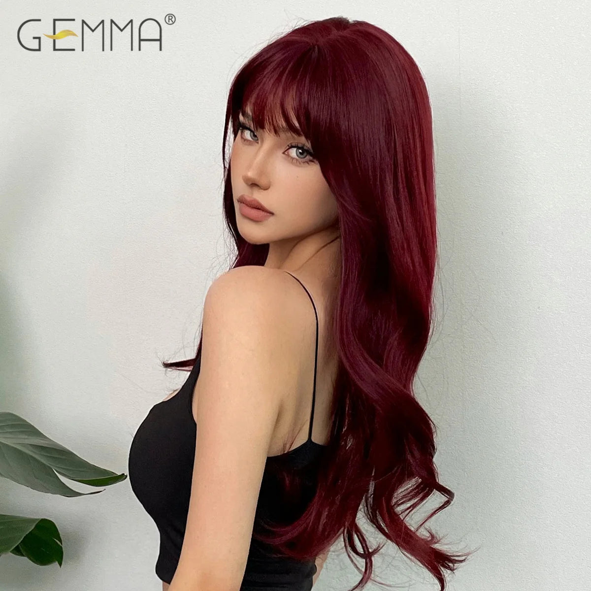 the LOLITA - Synthetic Burgundy Long Wavy Wig, Wine Red Colorful Cosplay Lolita Wigs with Bangs for Women, Natural Hair Heat Resistant