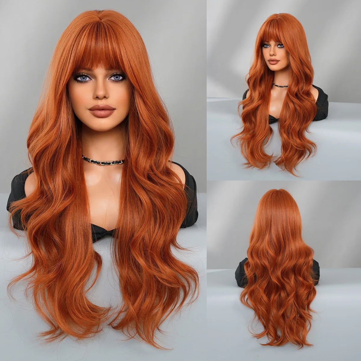 the GINGER - New Fashion Wig Female Long Curly Hair, Orange Big Wave Synthetic Fiber High Temperature Silk Wig - Full Head Cover
