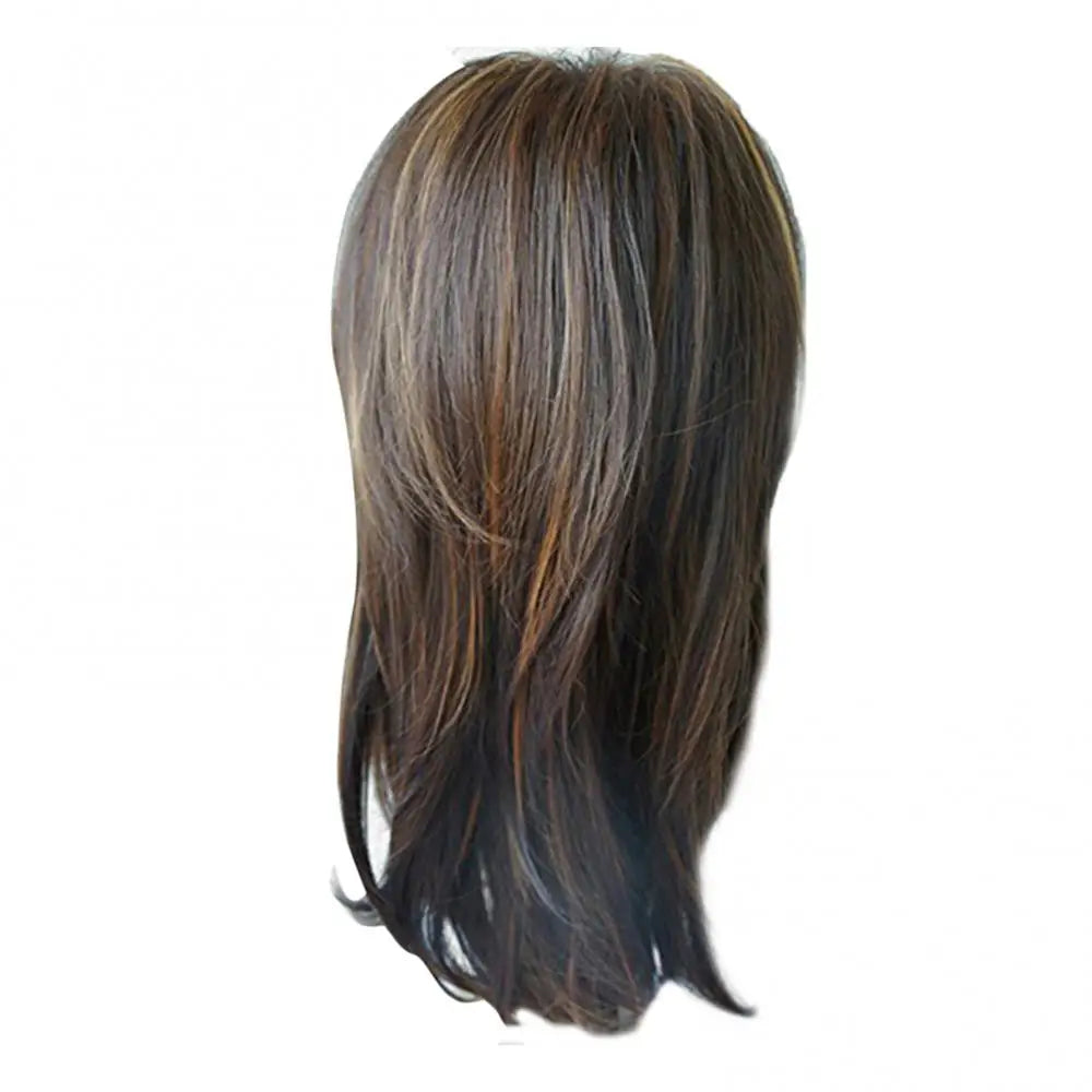 the MARIE - Fashion Brown Curly Long Wig, Faux Hair Women Cosplay Party Charming Hairpiece Straight Synthetic Wigs, Faux Hair with Bangs