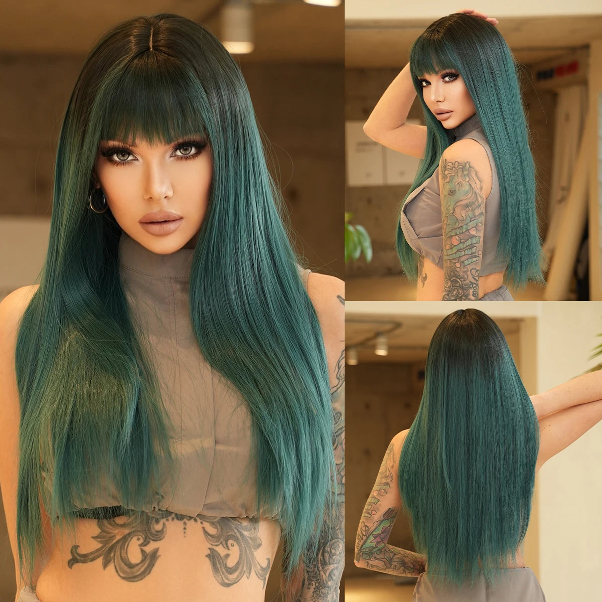 the GODDESS - Long Wavy Grey Purple Wig for Women, Cosplay Daily Party Overhead Dyeing Wavy Synthetic Heat-Resistant Wigs