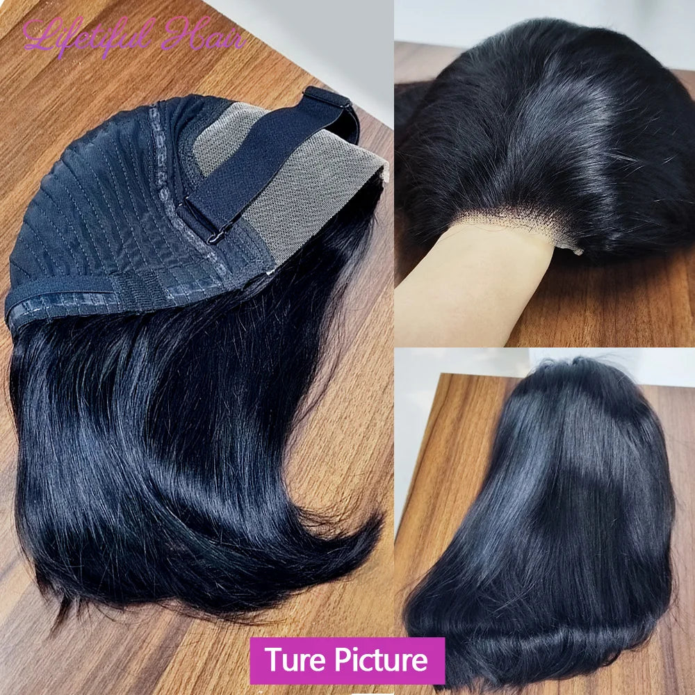 the CLEO - Glueless Bob Hair Wig, Human Hair Ready to Wear Straight Transparent 4x4 Lace Closure Wigs for Women, Glueless Wigs Human Hair