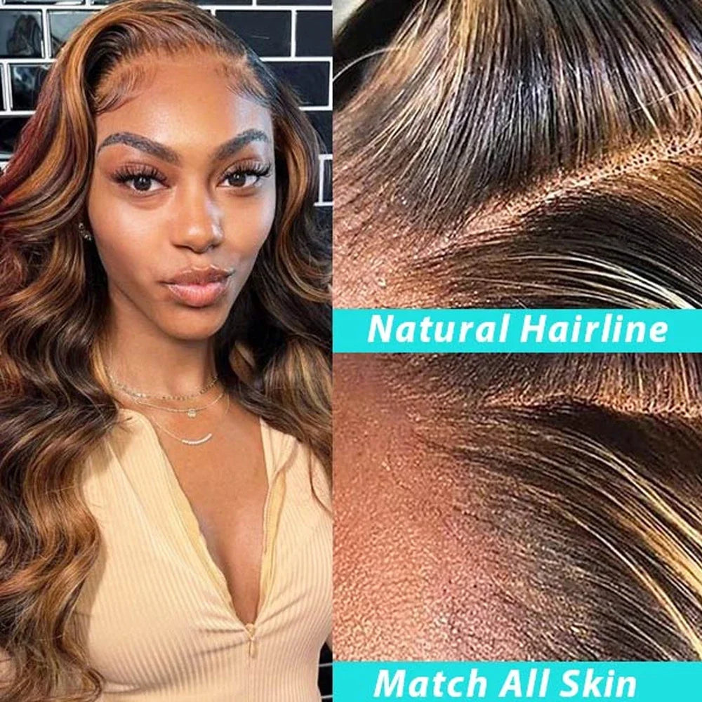 the RAMONA - Body Wave Synthetic Lace Front Wigs for Women, Honey Blonde Highlight Body Wavy Lace Wigs Heat Resistant Cosplay Wig