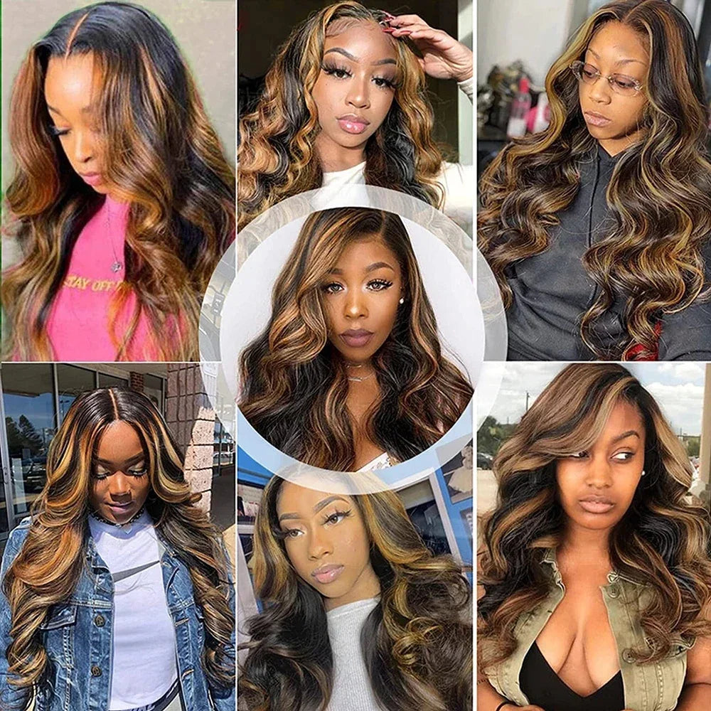 the RAMONA - Body Wave Synthetic Lace Front Wigs for Women, Honey Blonde Highlight Body Wavy Lace Wigs Heat Resistant Cosplay Wig