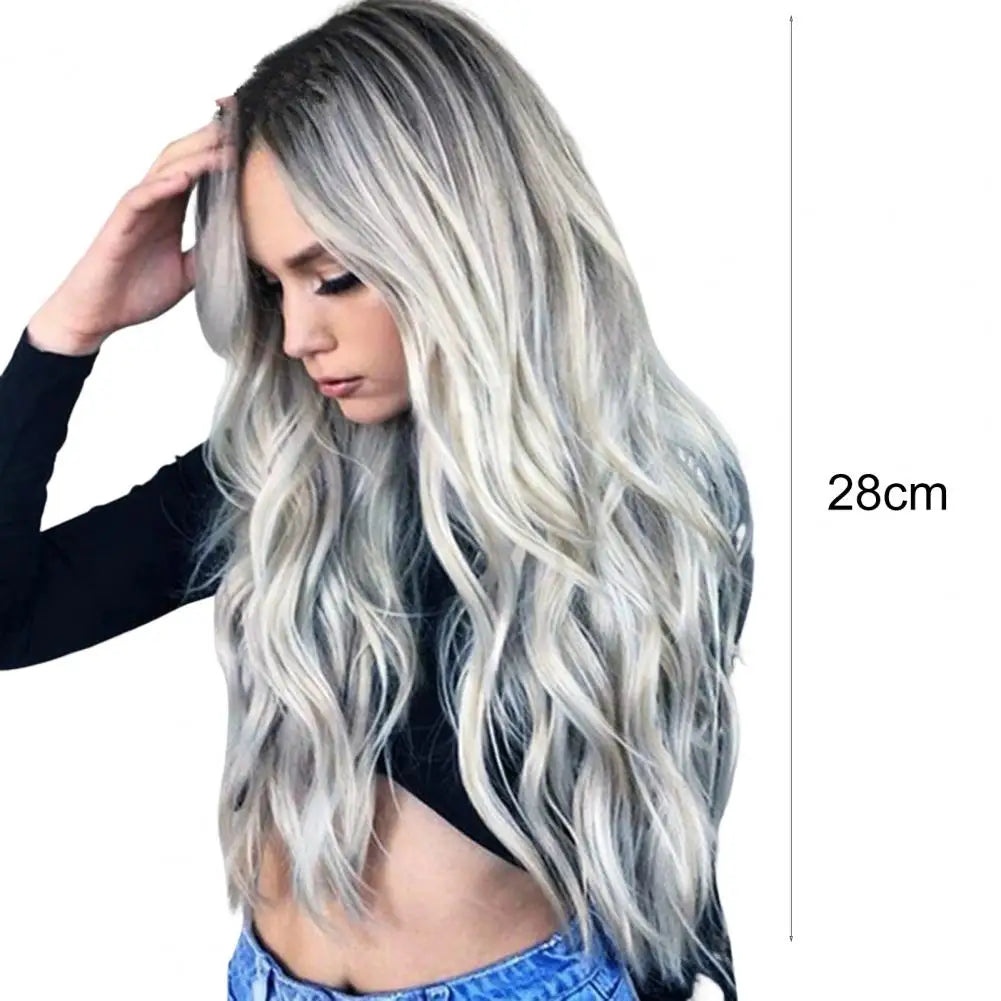 the SILVER FOX - Mid Length Wig, Fluffy Fashion Role Play Props Synthetic Wigs, High Temperature Silk Gray Gradient Long Curly Hair Wig for Daily