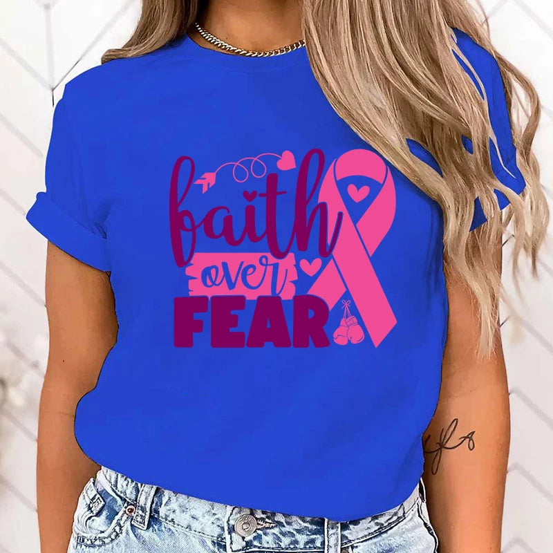 the FAITH OVER FEAR - Breast Cancer Awareness Faith Over Fear Graphic T-Shirt for Women