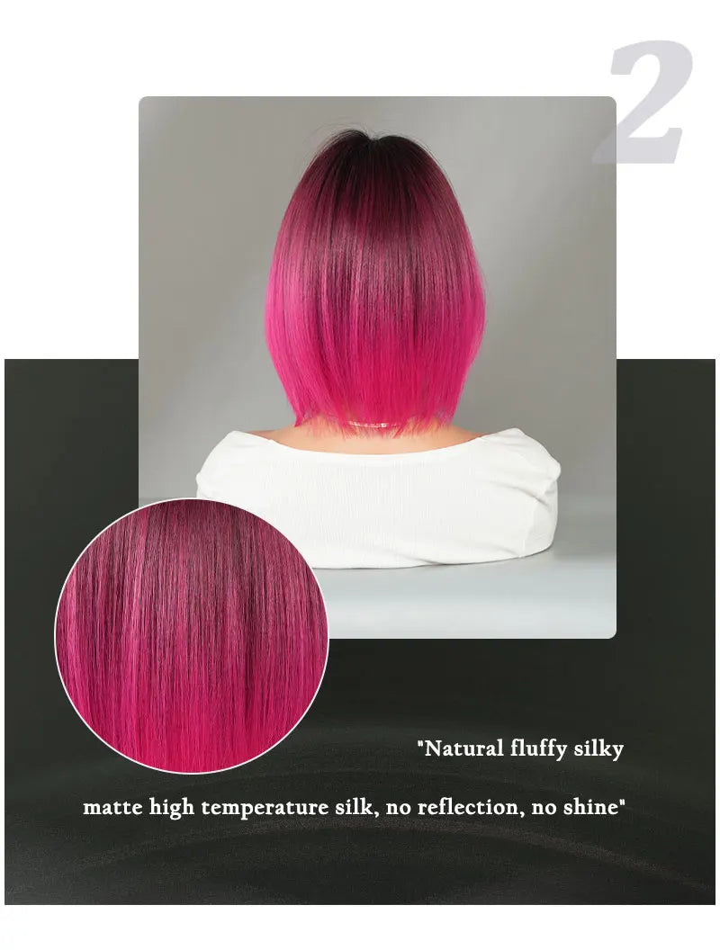the NAOMI - Rose Pink Short Wig for Women, Daily Party Overhead Dyeing Black Natural Synthetic Lavender Heat Resistant Straight Wigs