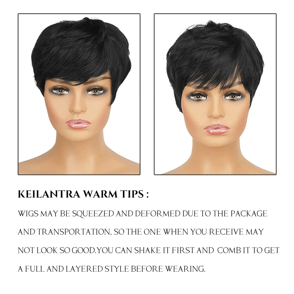 the PIXIE - Short Pixie Cut Wig, Human Hair for Women, Machine Made Wigs with Bangs, Colored Brazilian Wig Human Hair Wigs