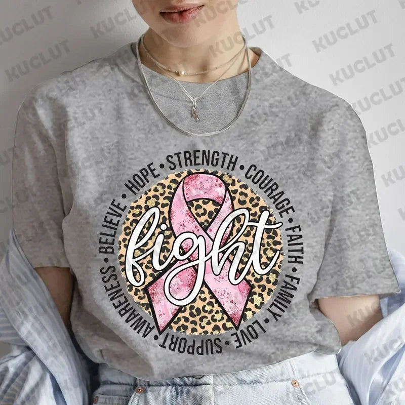 the FIGHT RIBBON - Fight Breast Cancer T-Shirts Pink Cancer Ribbon T-Shirts Leopard Breast Cancer Awareness Clothing