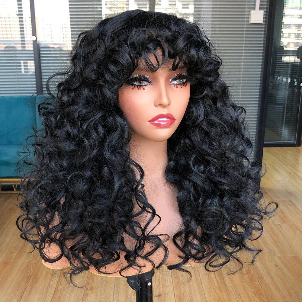 the CURLY SUE - Red Ginger Wig for Women, Long Curly Wave Wigs with Bangs, Copper Synthetic Wig, Natural Cosplay Party Heat Resistant Hair