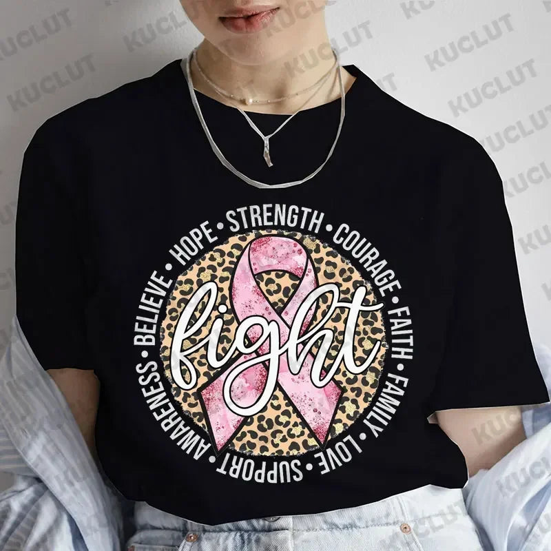 the FIGHT RIBBON - Fight Breast Cancer T-Shirts Pink Cancer Ribbon T-Shirts Leopard Breast Cancer Awareness Clothing