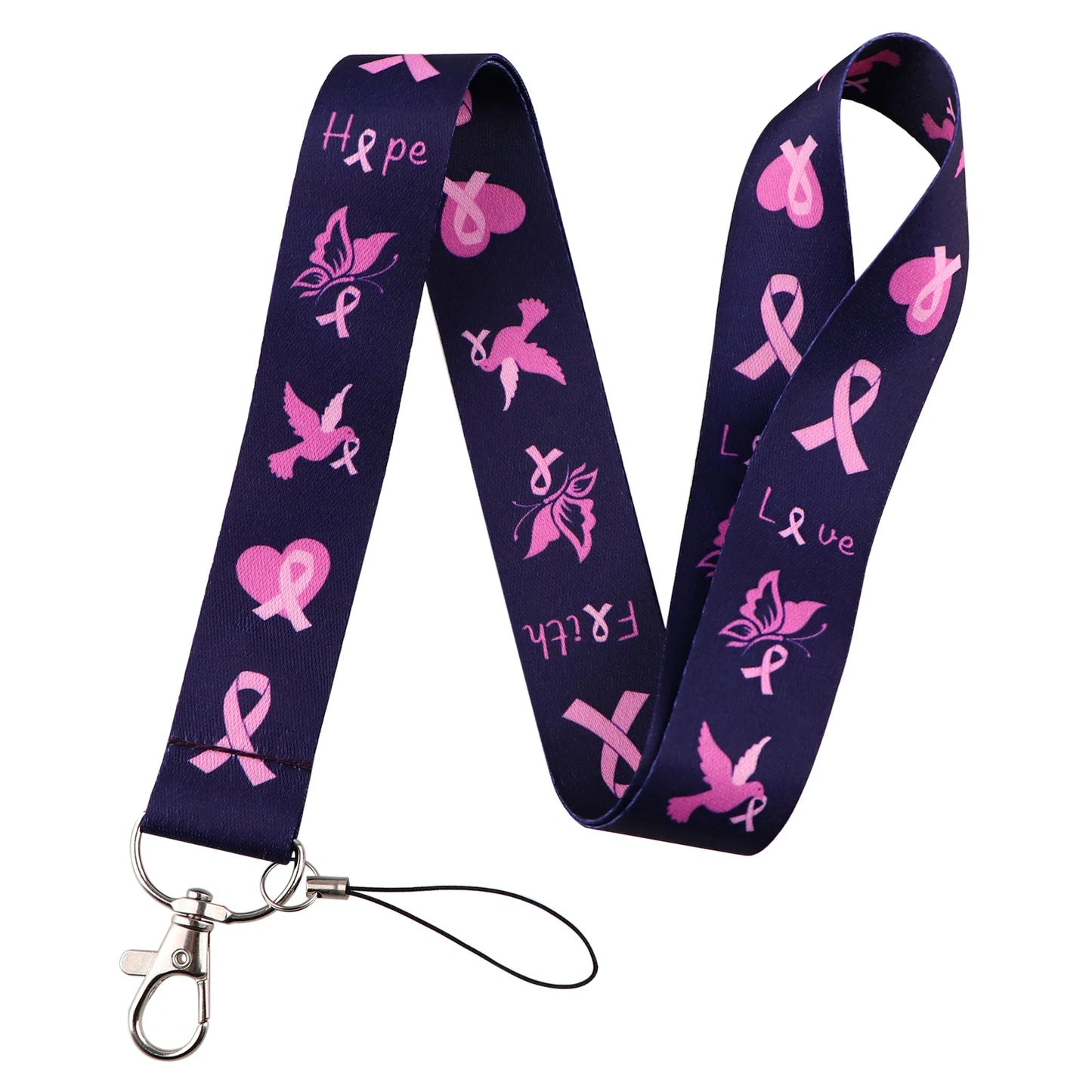 the LANYARD - Breast Cancer Awareness Symbols Card Holder Hope Faith Love Neck Strap Lanyards Keychain ID Credit Card Cover Hang Rope Lanyard