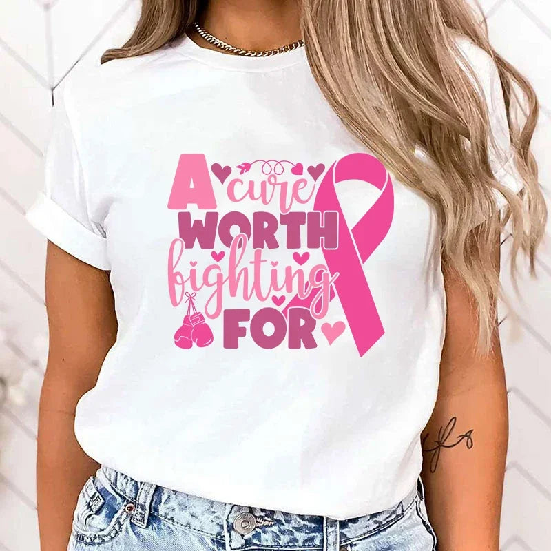 the CURE WORTH FIGHTING FOR - Breast Cancer Awareness A Cure Worth Fighting For Letter Printing T-Shirt for Women