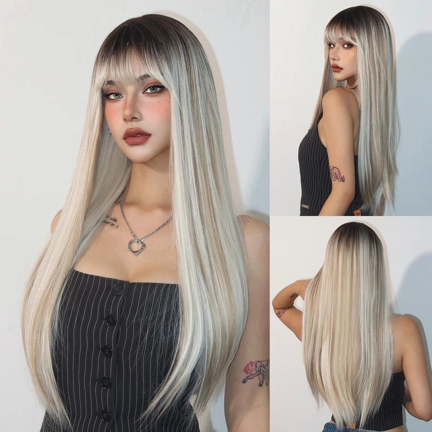 the ANNIE - Copper Ginger Brown Long Straight Wig, Synthetic Women's Wigs Middle Part Cosplay Daily Use Natural Hair Heat Resistant Fibre