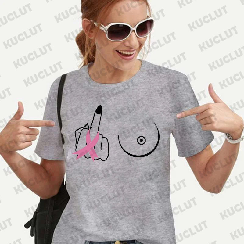the MIDDLE FINGER - Breast Cancer T-Shirt for Women Clothing Warrior Motivational Shirt