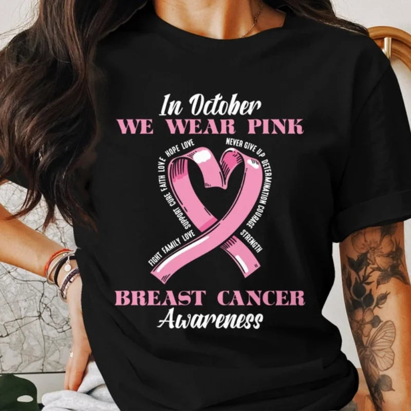 the DETERMINATION - In October We Wear Pink Breast Cancer Awareness T-Shirt Inspirational Quote Graphic Tee