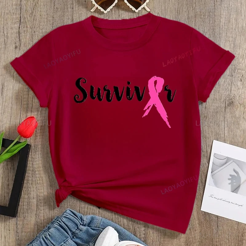 the SURVIVOR - Breast Cancer Awareness Printed T-Shirt Spring/Summer Casual Loose Tops
