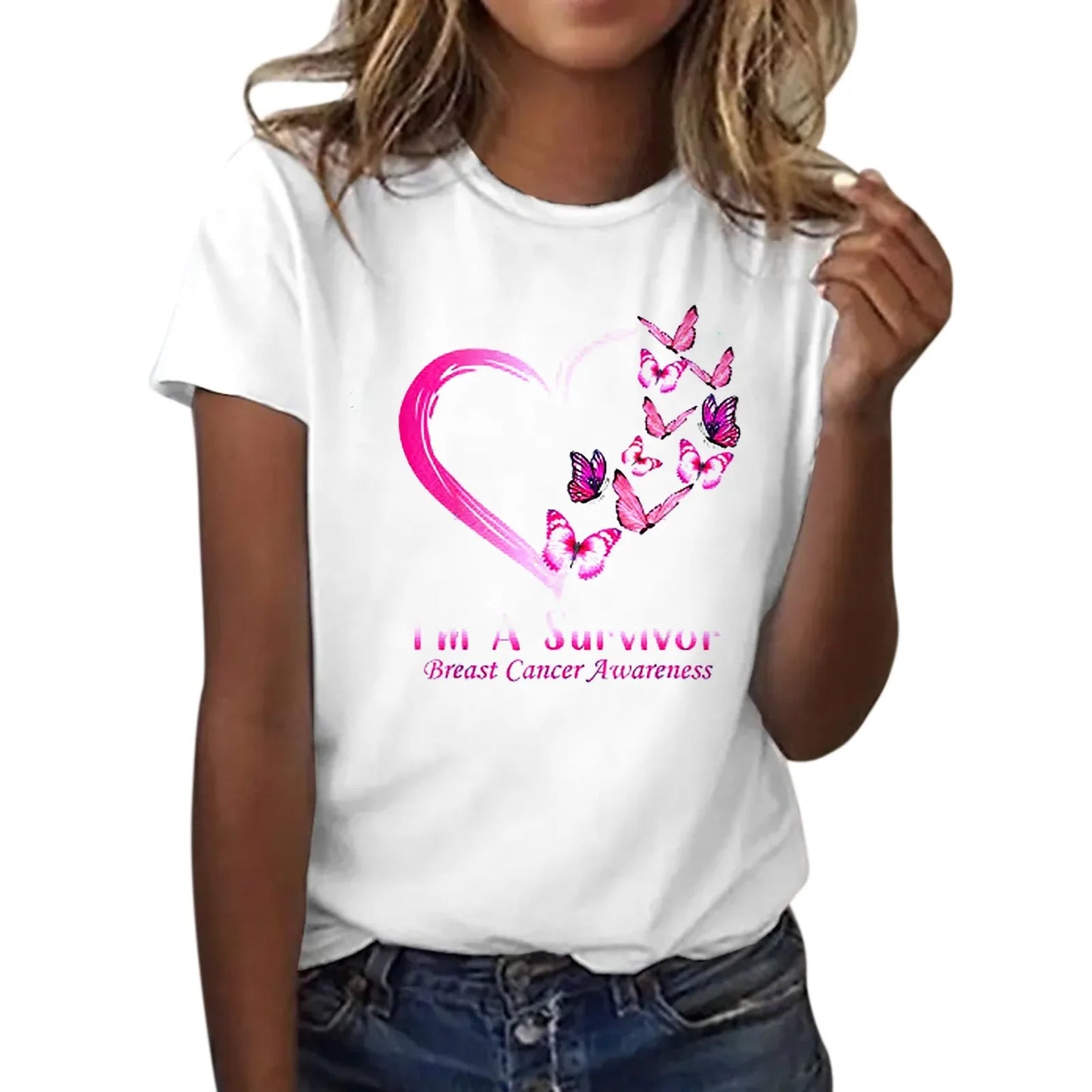 the HEART BUTTERFLY - Breast Cancer Awareness T-Shirts for Women