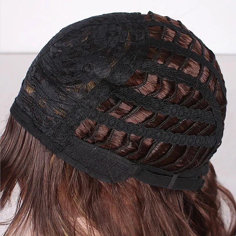 the LINDA - Synthetic Hair Short Straight Wigs for Women, Mixed Brown Wigs with Bangs, Short Hair Wigs
