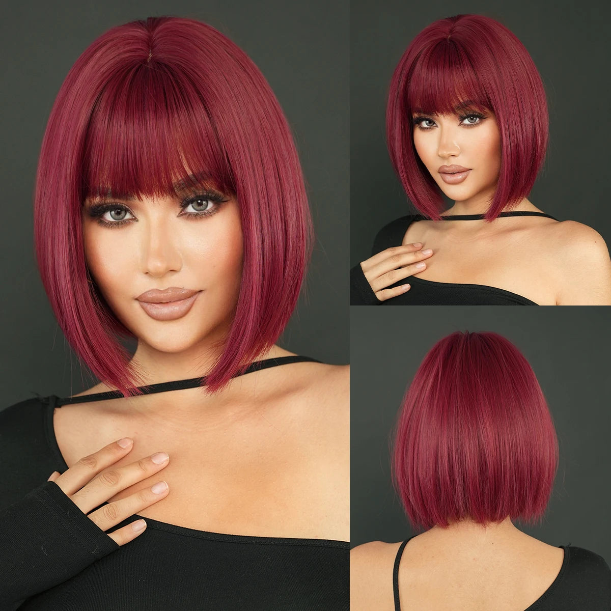 the NAOMI - Rose Pink Short Wig for Women, Daily Party Overhead Dyeing Black Natural Synthetic Lavender Heat Resistant Straight Wigs