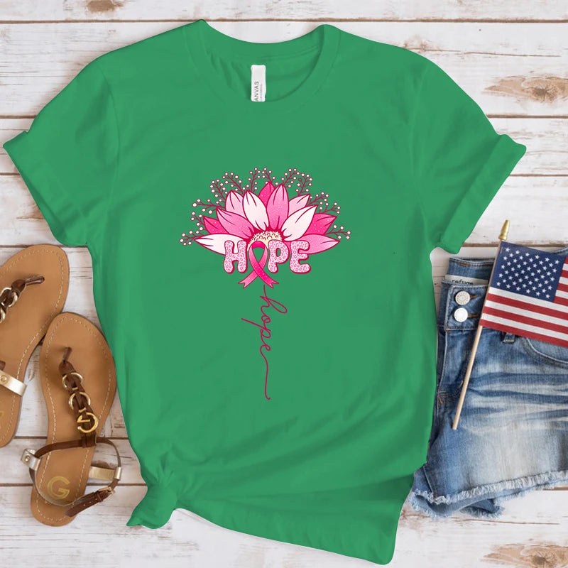 the HOPE FLOWER - Breast Cancer Awareness Hope Print T-Shirt