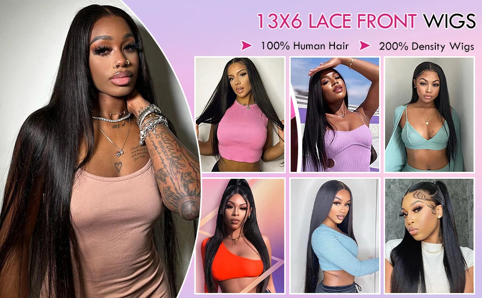 the CHER - 30 40 Inch 250 Density Bone Straight 13X6 Hd Lace Frontal Wig, 13X4 Transparent Lace Front Pre-Plucked 100% Human Hair for Women