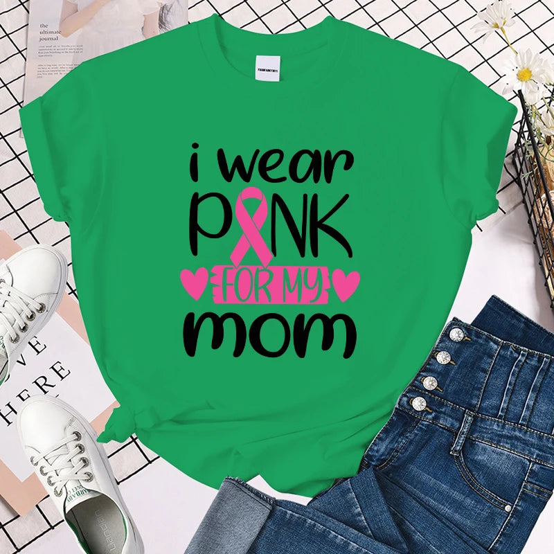 the I WEAR PINK FOR MOM - Breast Cancer Awareness I Wear Pink for My Mom Print T-Shirt for Women