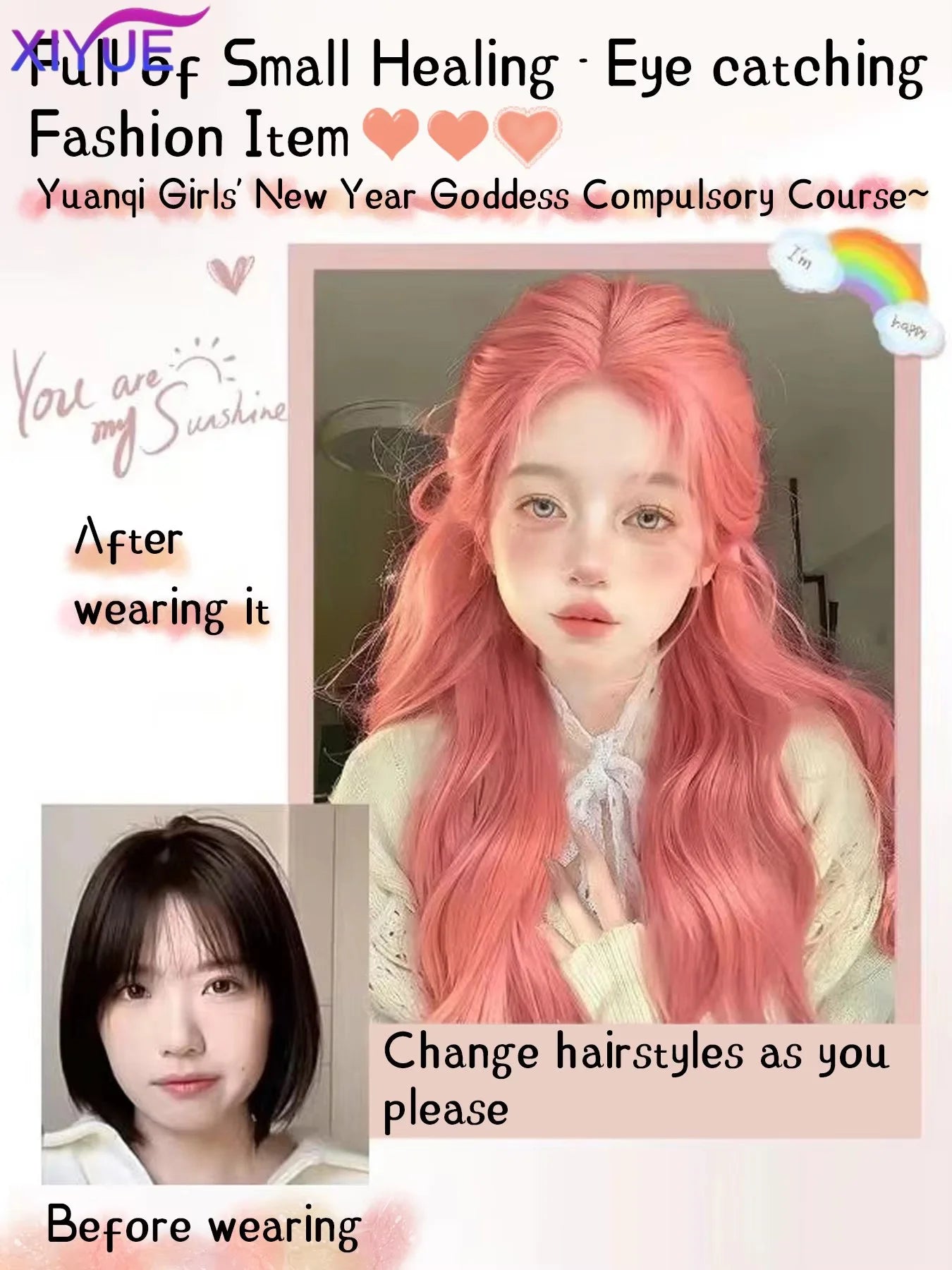the PINKY - Orange/Pink Wig Long Wavy Synthetic Wigs, Middle Part Natural Wave Wig, Heat Resistant Cosplay Party Daily Hair Wig