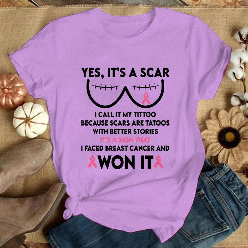 the TITTOO - Breast Cancer Short Sleeve Print T-Shirts for Women