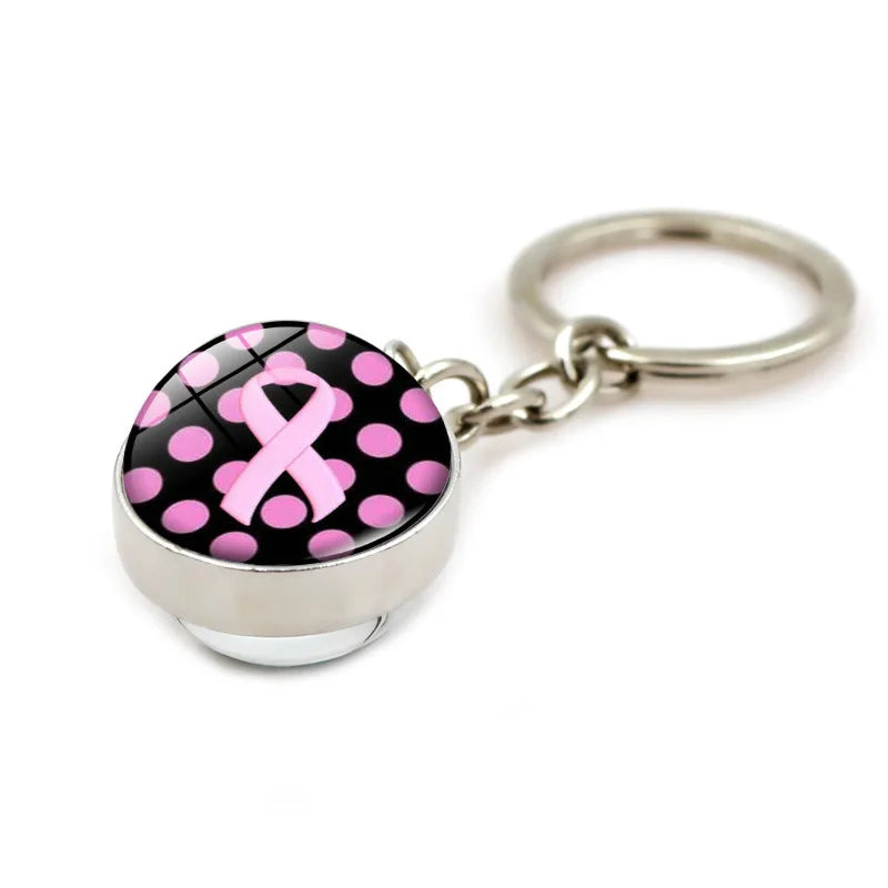 the RIBBON SPHERE - Pink Ribbon Breast Cancer Pendant Keychain