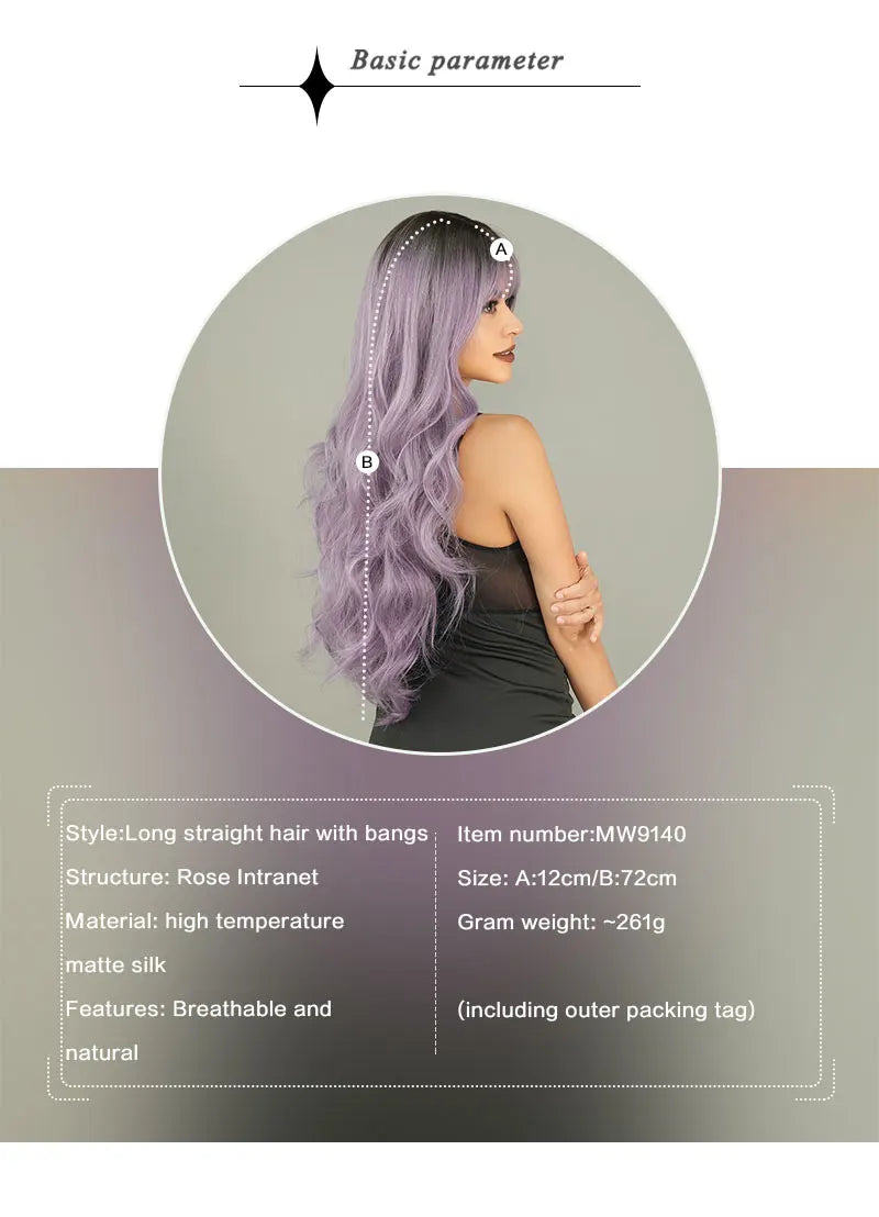 the GODDESS - Long Wavy Grey Purple Wig for Women, Cosplay Daily Party Overhead Dyeing Wavy Synthetic Heat-Resistant Wigs