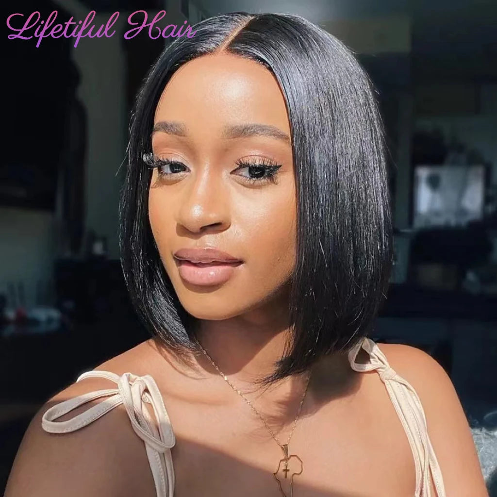 the CLEO - Glueless Bob Hair Wig, Human Hair Ready to Wear Straight Transparent 4x4 Lace Closure Wigs for Women, Glueless Wigs Human Hair