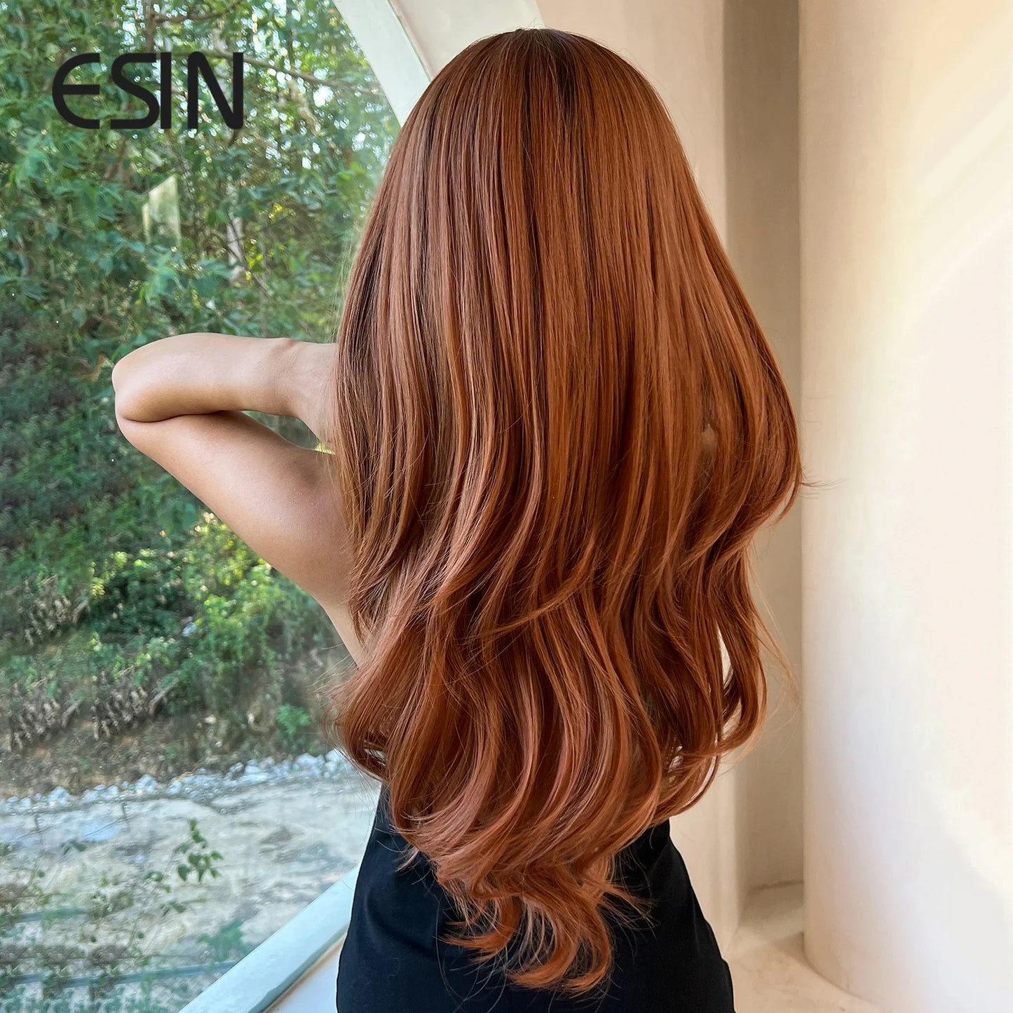 the GILLIAN - Natural Elegant Synthetic Wig, Long Ombre Red Brown Wigs for Women, Ombre Layered Hair with Dark Roots Daily Party Cosplay