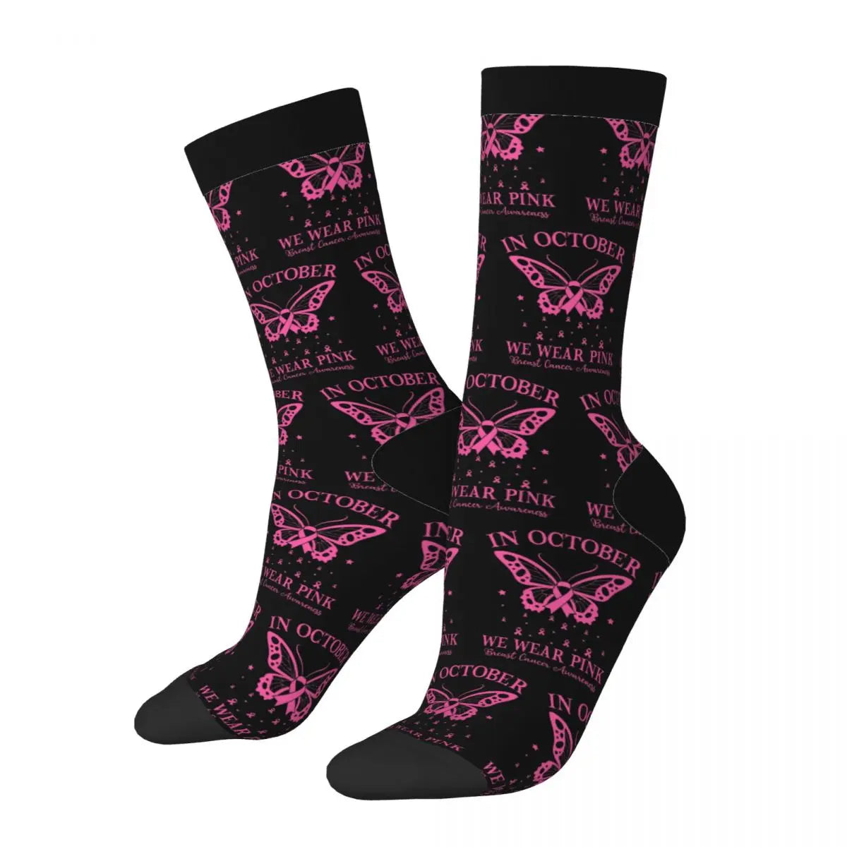the IN OCTOBER - In October We Wear Pink Butterfly Breast Cancer Awareness Socks