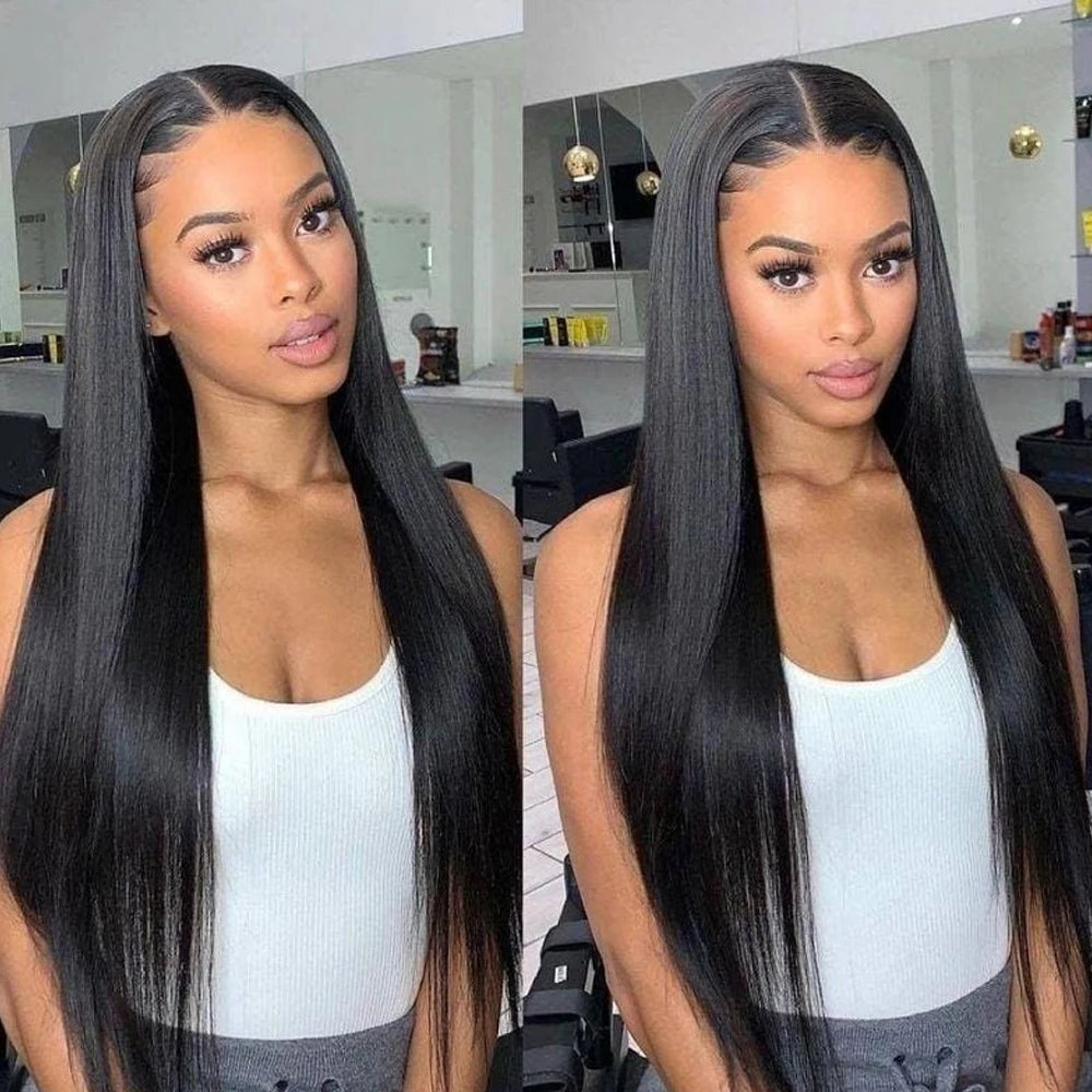 the CHER - 30 40 Inch 250 Density Bone Straight 13X6 Hd Lace Frontal Wig, 13X4 Transparent Lace Front Pre-Plucked 100% Human Hair for Women