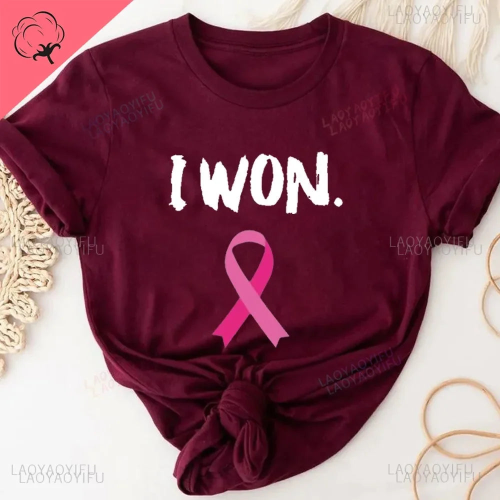 the I WON - Cancer Awareness Breast Cancer Pink Ribbon Shirt I Won T-Shirt