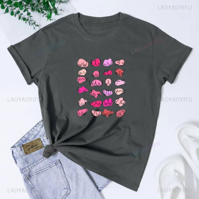 the BODY POSITIVITY - Boobies Shirt Aesthetic Women Body Positivity Graphic Tops