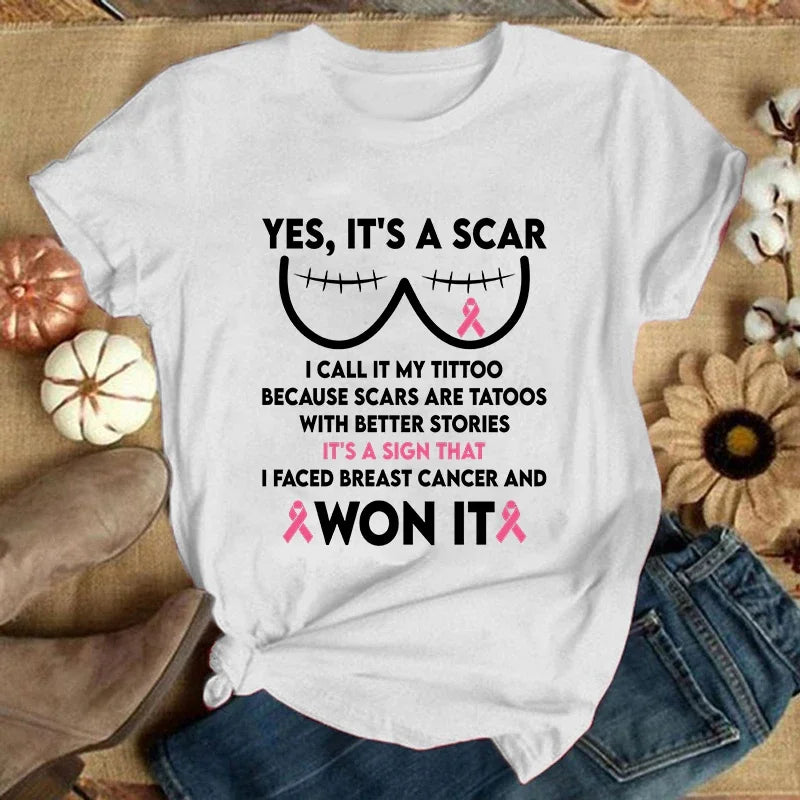 the TITTOO - Breast Cancer Short Sleeve Print T-Shirts for Women