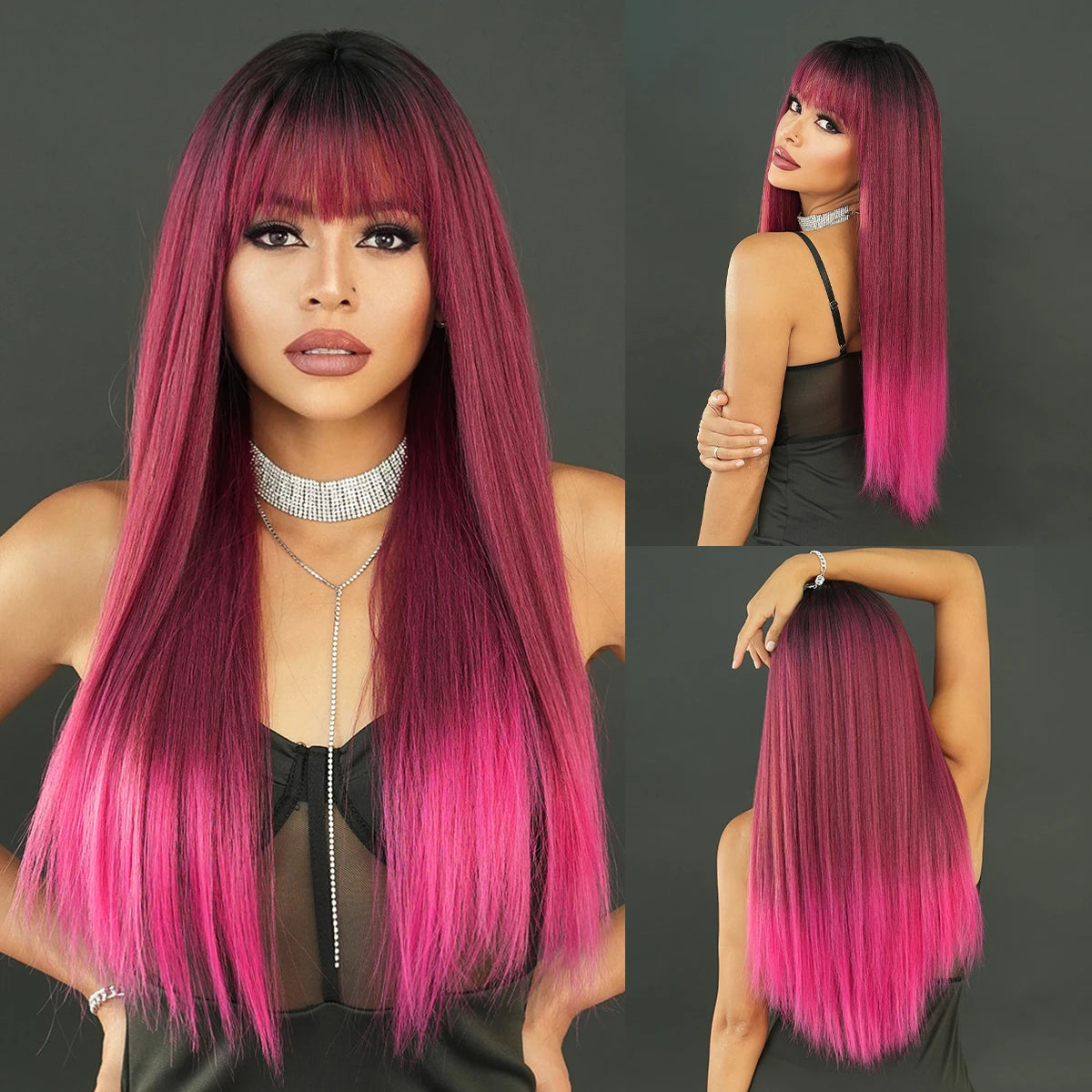 the GODDESS - Long Wavy Grey Purple Wig for Women, Cosplay Daily Party Overhead Dyeing Wavy Synthetic Heat-Resistant Wigs