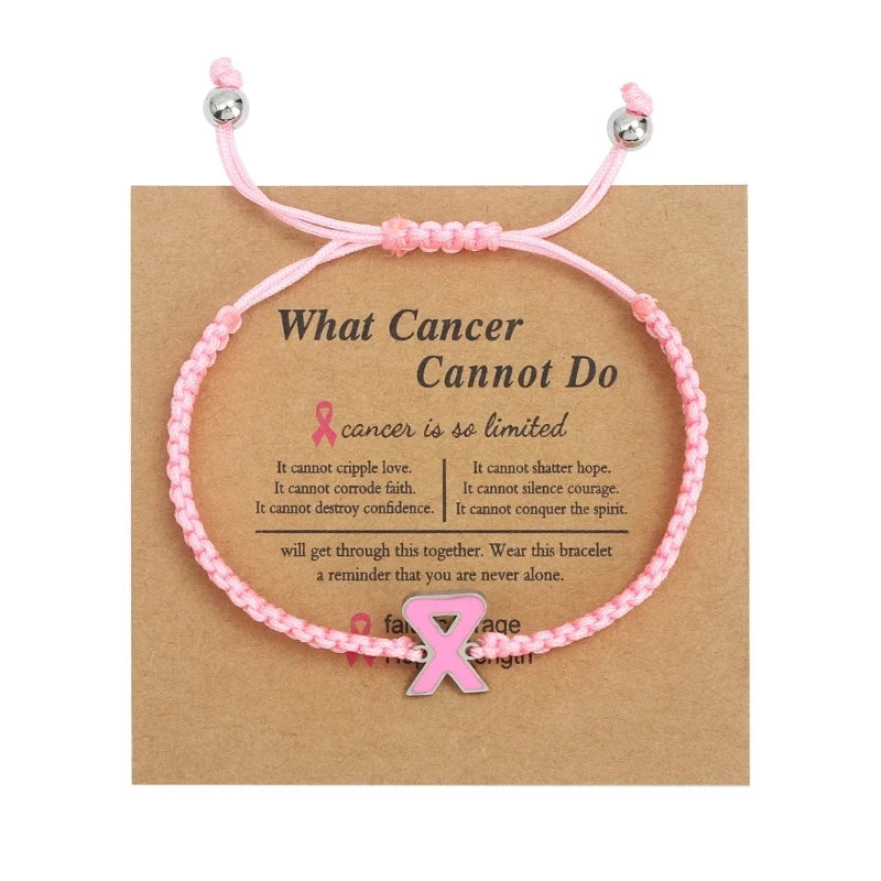 the FRIENDSHIP BRACELET - Pink Ribbon Charm Bracelet Breast Cancers Awareness