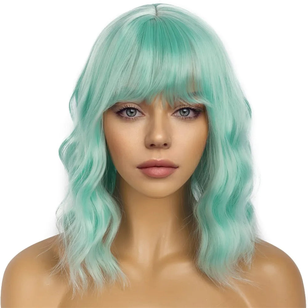 the POP STAR - Synthetic Hair Women Pink Bob Wigs, Short Curly Heat Resistant Party Wig