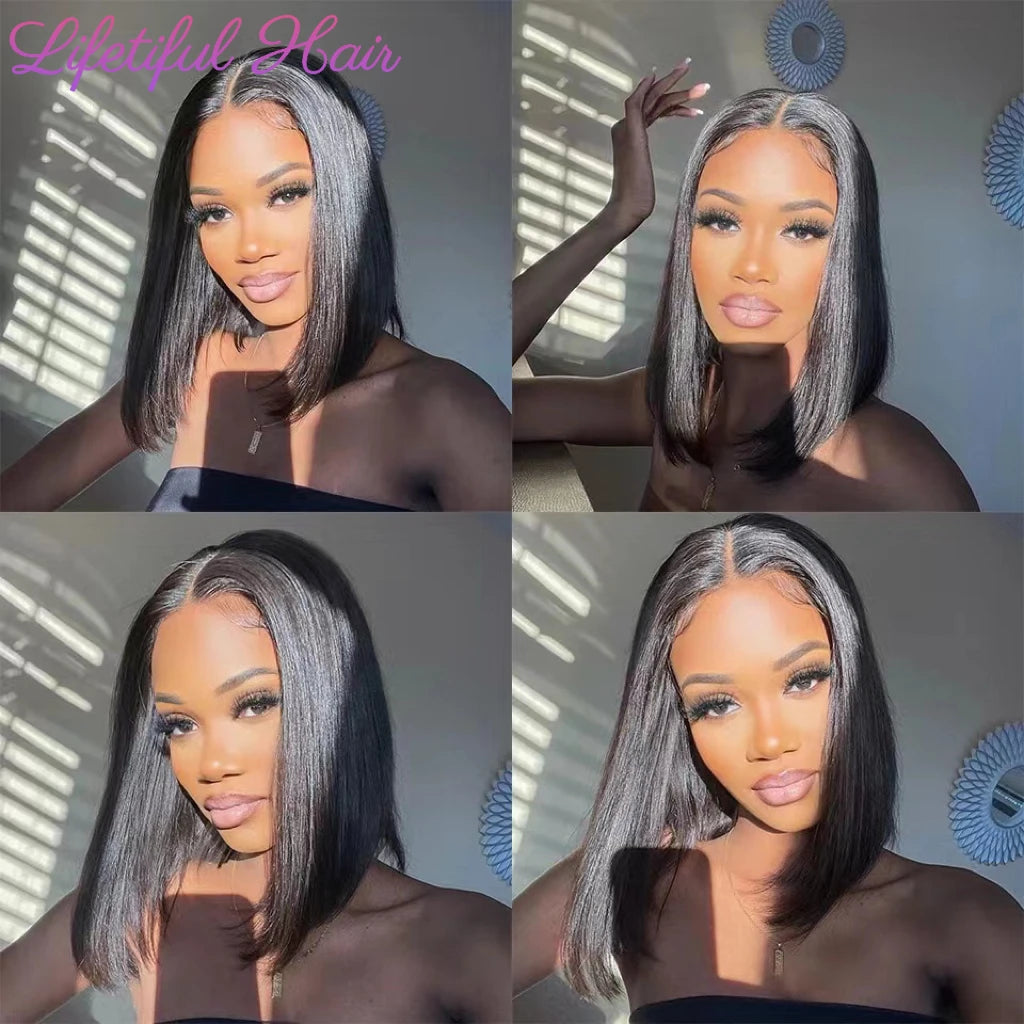 the CLEO - Glueless Bob Hair Wig, Human Hair Ready to Wear Straight Transparent 4x4 Lace Closure Wigs for Women, Glueless Wigs Human Hair